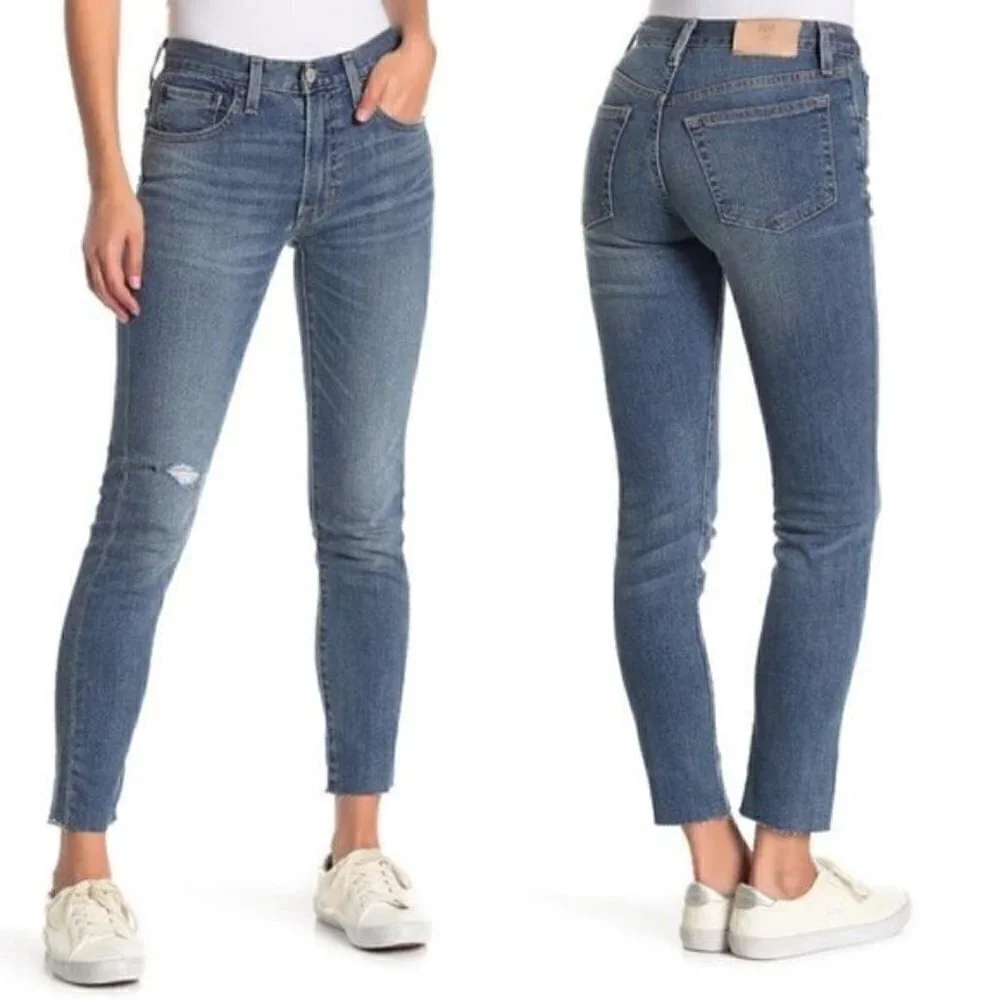 NWT FRYE Sienna Medium Blue Wash Ripped Distressed Skinny Jeans Size 25